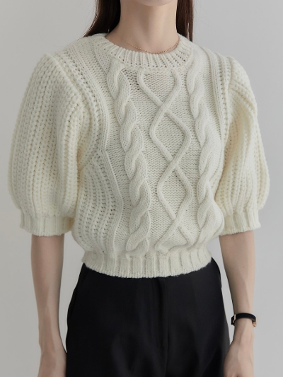 【NEW】 amel original puff cable knit tops / ivory