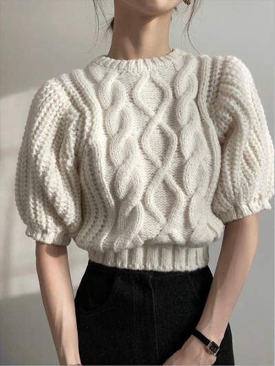 yNEWz amel original puff cable knit tops / ivory