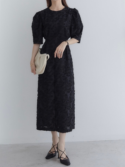 【NEW】 feather lace puff dress