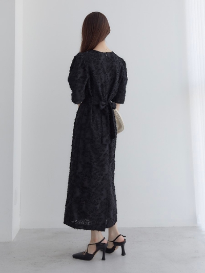 yRE ARRIVALz feather lace puff dress