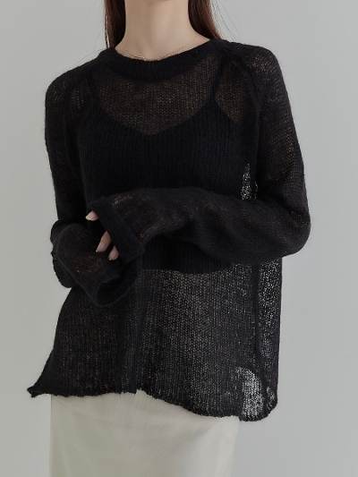 【NEW】 sheer knit sweater / black