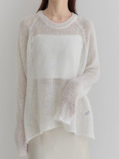 【NEW】 sheer knit sweater / white