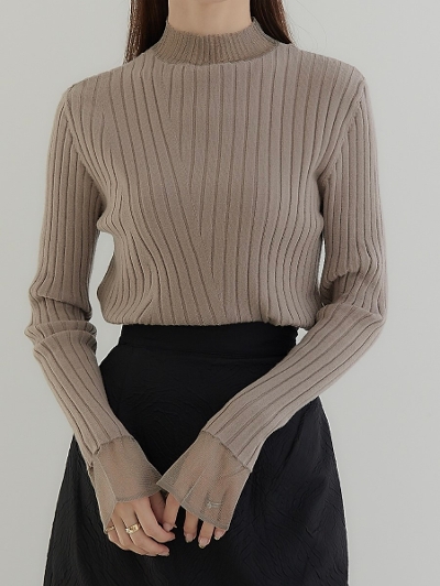 yRE ARRIVALz tulle cuffs rib knit / moca