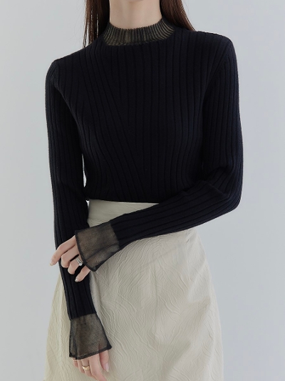 yRE ARRIVALz tulle cuffs rib knit / black