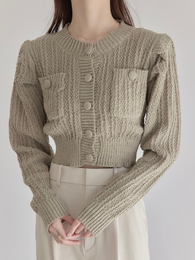 yNEWz cropped cardigan tops / khaki