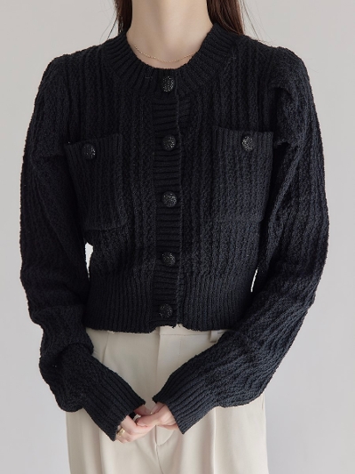 【NEW】 cropped cardigan tops / black