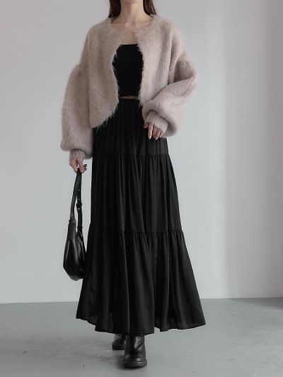 yNEWz mohair puff sleeve cardigan / moca