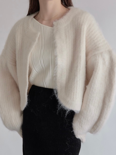 yNEWz mohair puff sleeve cardigan / ivory