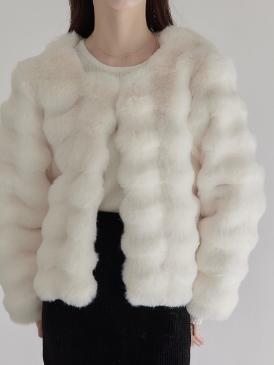 yRE ARRIVALz eco fur no collar jacket / ivory