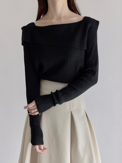 yNEWz asymmetry collar rib knit