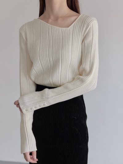 yRE ARRIVALz button sleeve rib knit / ivory