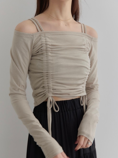 yNEWz drawstring gather tops / beige