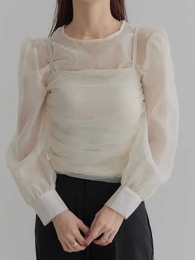 yNEWz tulle layered camisole / beige
