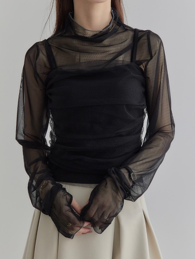 yNEWz tulle layered camisole / black