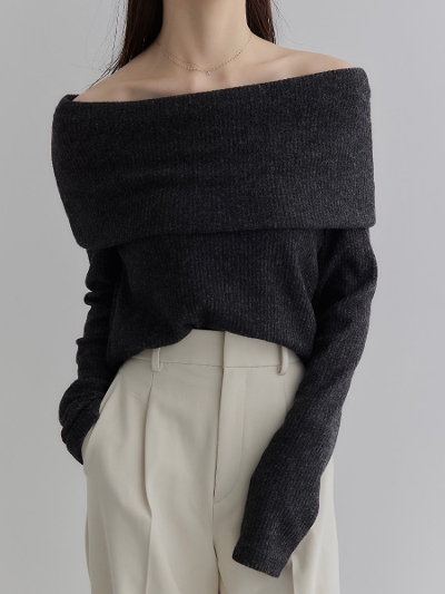 yRE ARRIVALz soft touch off shoulder tops / charcoal