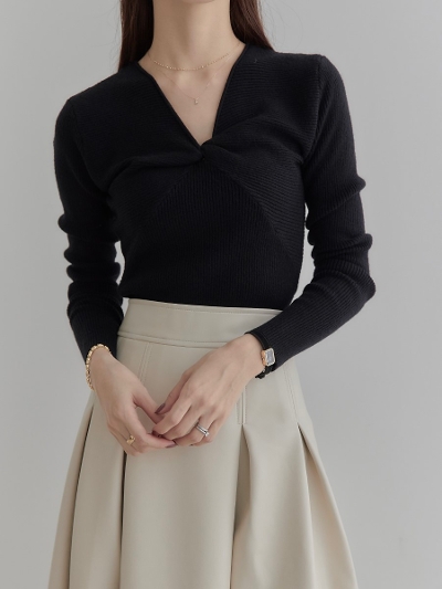 yNEWz twist design rib knit / black