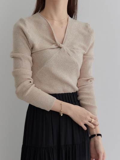 yNEWz twist design rib knit / beige