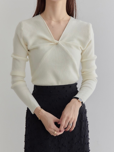 yNEWz twist design rib knit / white