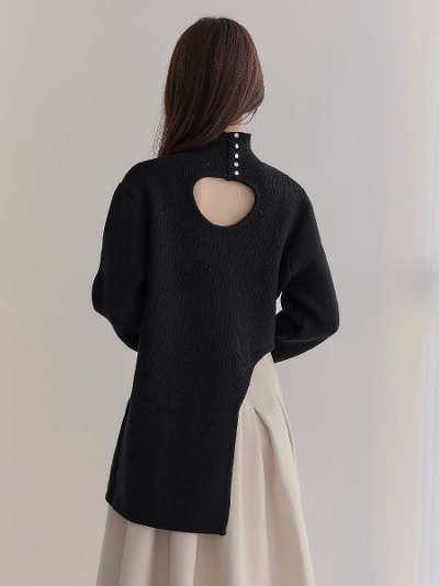 yRE ARRIVALzasymmetry hem design knit / black