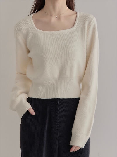 【NEW】 cropped square neck knit