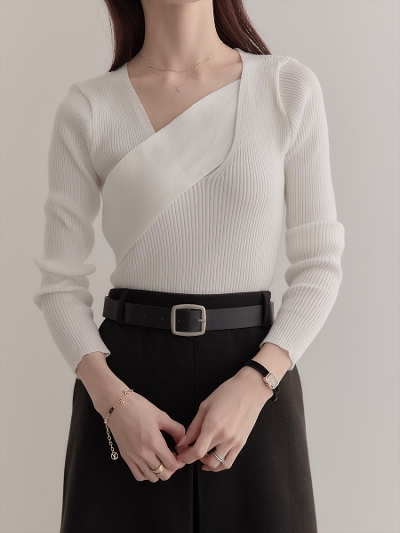 【NEW】 front cross design knit / white