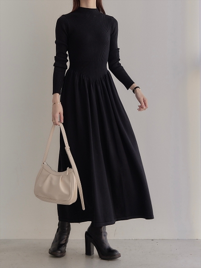 yRE ARRIVALzfit and flare knit dress / black