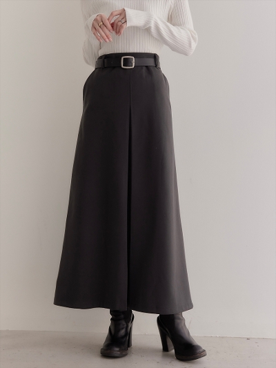 【NEW】 belt set inverted pleats skirt / charcoal