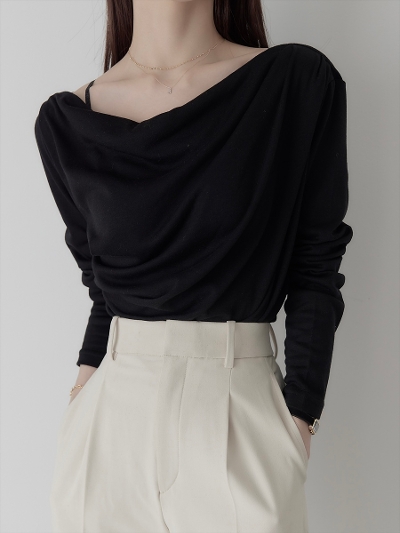 【予約商品】 drape design tops / black