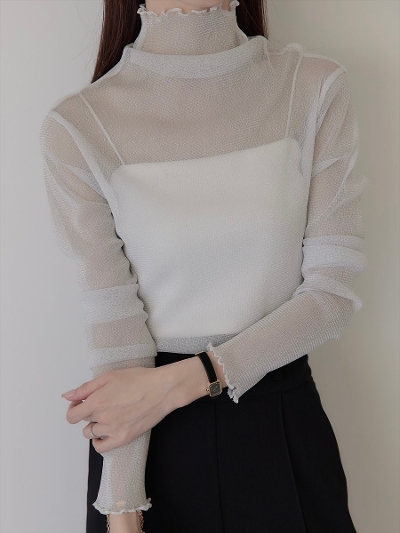 yRE ARRIVALzglitter sheer tops / light grey