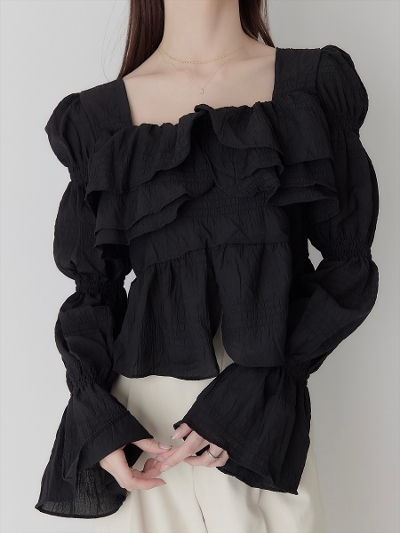 yNEWzruffle  frill puff blouse / black