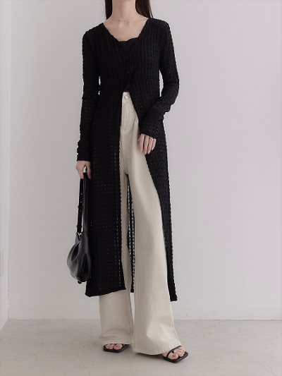 yRE ARRIVALzcheck lace slit dress / black
