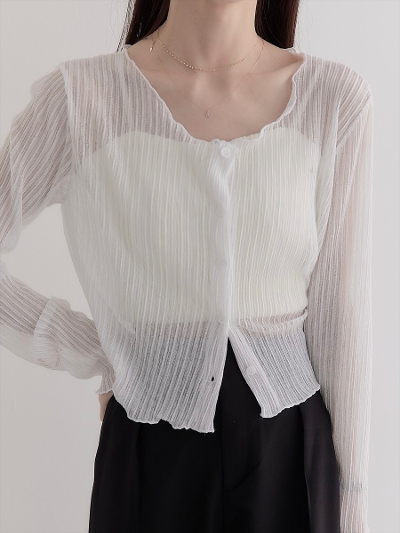 yNEWzmellow rib sheer cardigan / white