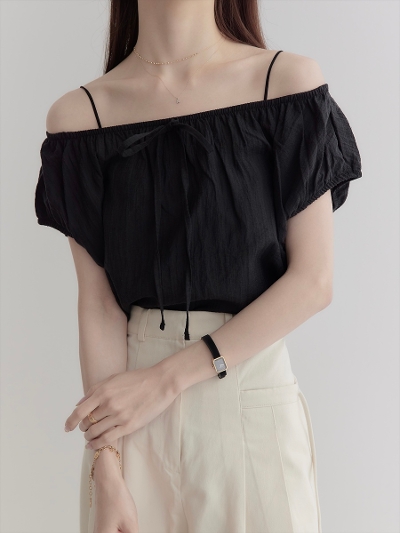 yNEWz2way shoulder sheer blouse / black