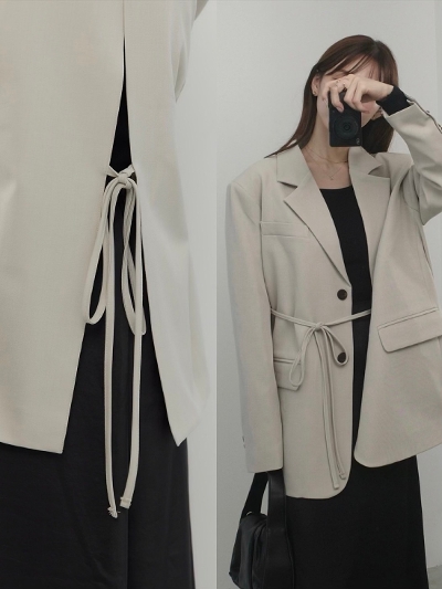 yNEWzback slit 2way ribbon jacket / beige