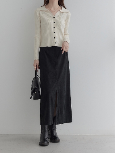 yRE ARRIVALzopen collar shirt rib knit / beige