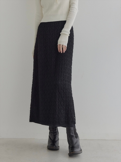 yRE ARRIVALzlace layered pencil skirt / black