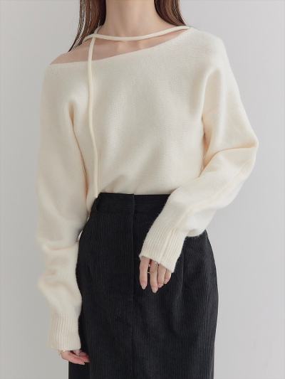 yRE ARRIVALzchoker ribbon set knit / ivory