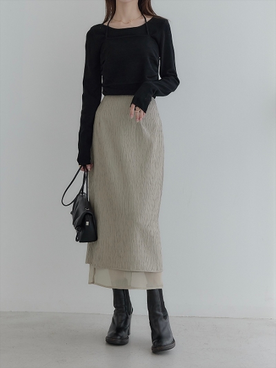 yRE ARRIVALzsheer layered tight skirt / beige