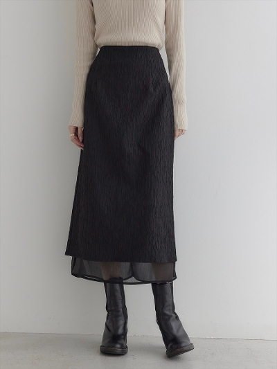 yRE ARRIVALzsheer layered tight skirt / black