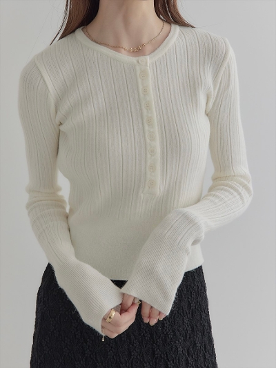 yNEWzhenley neck design knit / ivory