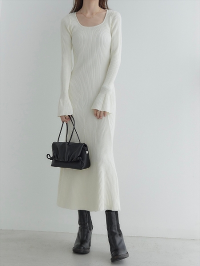yRE ARRIVALzbell sleeve rib knit dress / ivory