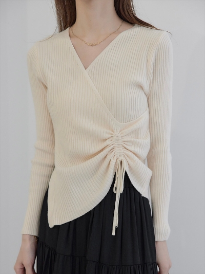 yNEWzribbon gather cachecoeur knit / cream