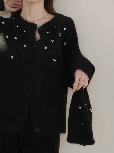 yNEWzbeanie set bijou cardigan / black