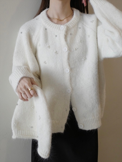 yNEWzbeanie set bijou cardigan / ivory
