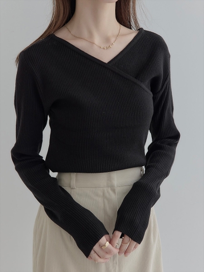 yRE ARRIVALzcachecoeur rib knit / black