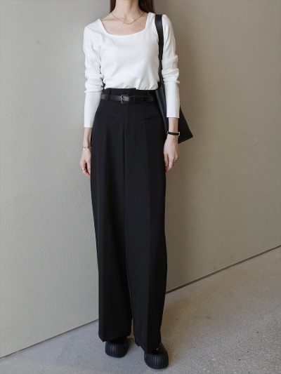 yNEWzbelt set double pocket slacks / black