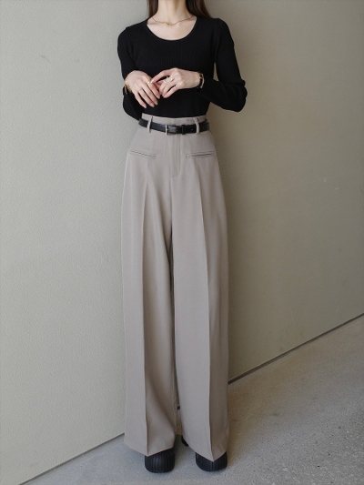 yRE ARRIVALzbelt set double pocket slacks / beige