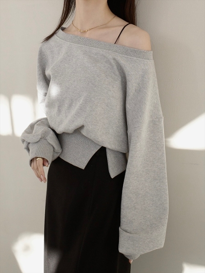 yRE ARRIVALzoff shoulder sweat tops / grey