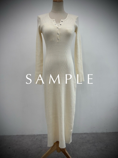 ySAMPLEzbutton layered design knit onepiece / ivory
