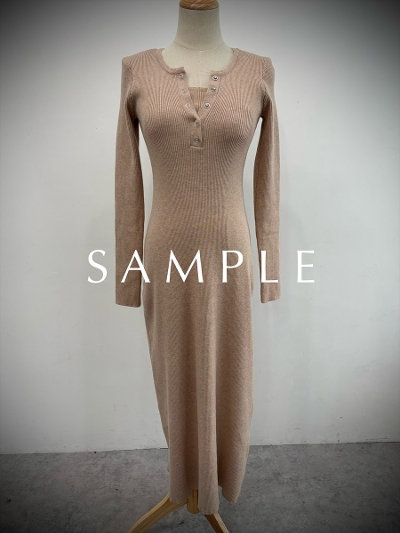 ySAMPLEzbutton layered design knit onepiece / beige